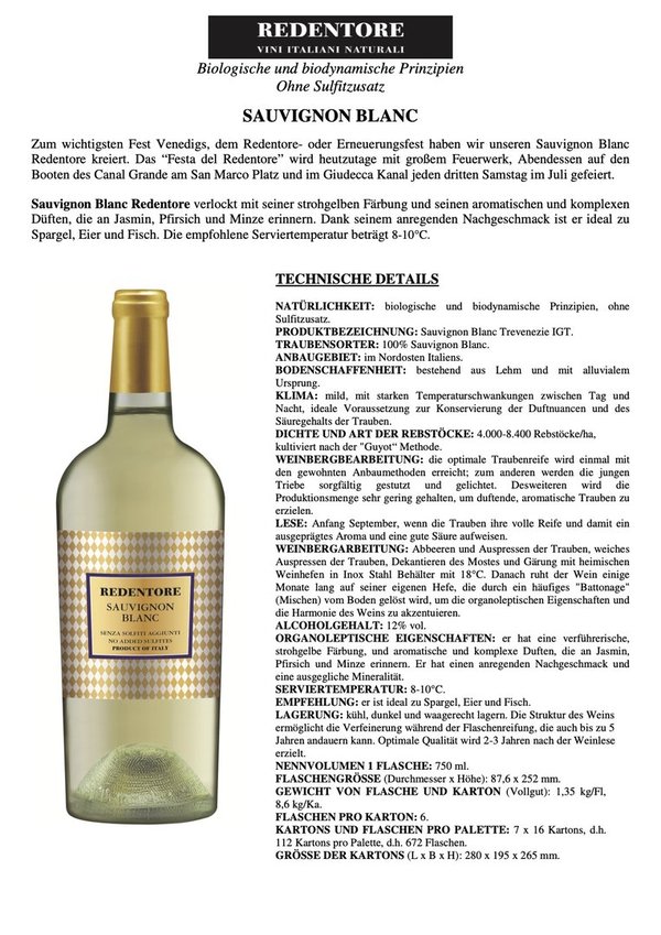Sauvignon Blanc Weißwein IGT Redentore